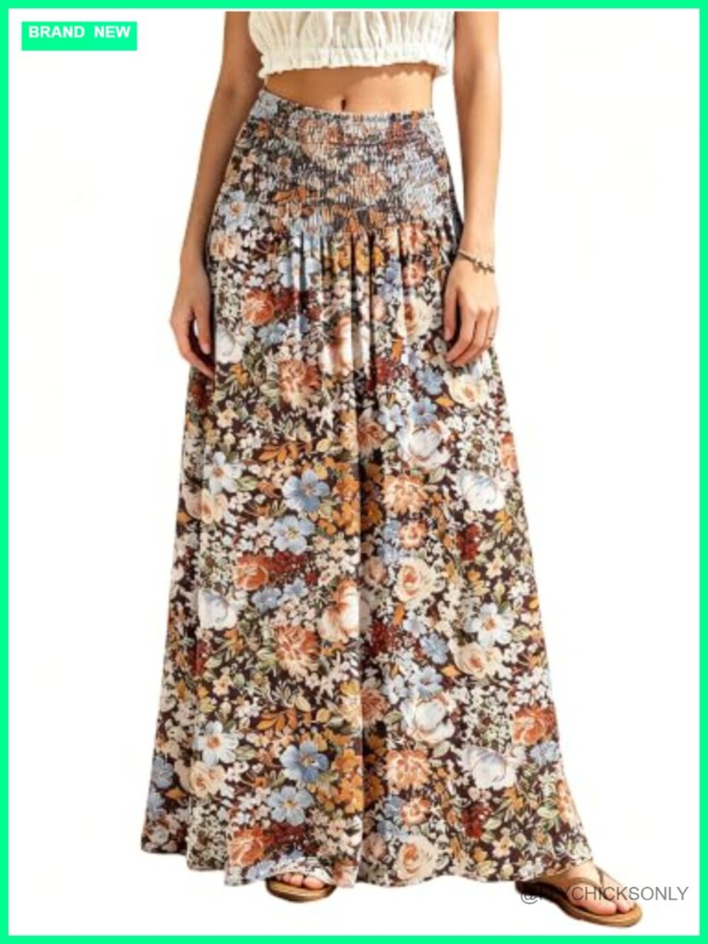 Women's Maxi Skirt Smocked High Waist Boho Flowy Long Skirt